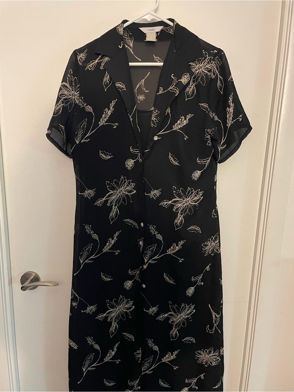 Black Floral Maxi Dress with White Sketch Print
